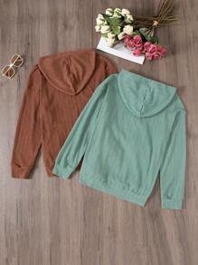 SHEIN LUNE 2 piezas Capucha con bolsillo de canguro con cordón - Multicolor - Ver 2