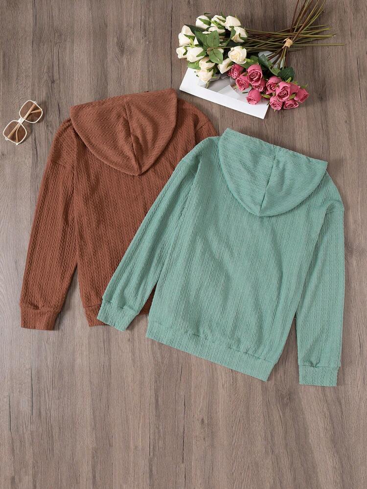 2pcs Kangaroo Pocket Drawstring Hoodie