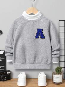 SHEIN Chico joven Sudadera con letra flocado de manga raglán 2 en 1