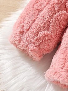 SHEIN Tween Girl 3D Bear Decor Hooded Teddy Coat - Pink - View 5