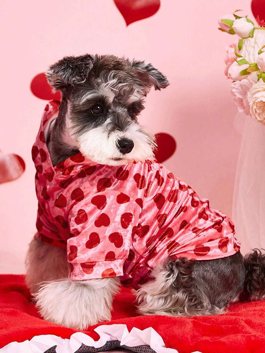 PETSIN Nhung Màu hồng Love Tim In Plush ấm áp Áo Hoodie thú cưng Đối với Mèo Và Chó , 1 Miếng - Nhiều màu - Xem 1