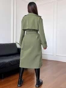 SHEIN Unity Double Breasted Belted Trench Coat - Army Green - View 2
