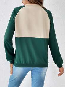 SHEIN Frenchy Lá thư Đổ xô Khối màu Tay Raglan Áo nỉ - Nhiều màu - Xem 2