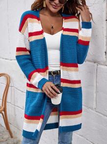 SHEIN Unity Color Block Drop Shoulder Duster Cardigan Fall Cloth For Women - Multicolor - View 6
