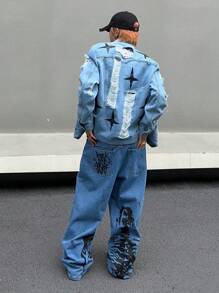 Manfinity EMRG Homme Veste En Jean Imprimé Étoile Déchiré
