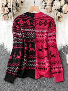 Celure Plus Size Geo & Elk Pattern Cardigan