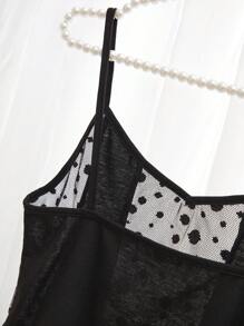 طقم بيجامات / طقم بيجامات بإدراج شبكي - الأسود - مشاهدة 3