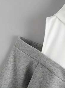 Chiquease Two Tone Cold Shoulder Drawstring Hoodie - Multicolor - View 4