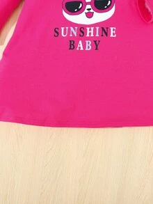 SHEIN Young Girl Cartoon & Letter Graphic Tee Dress - Hot Pink - View 3