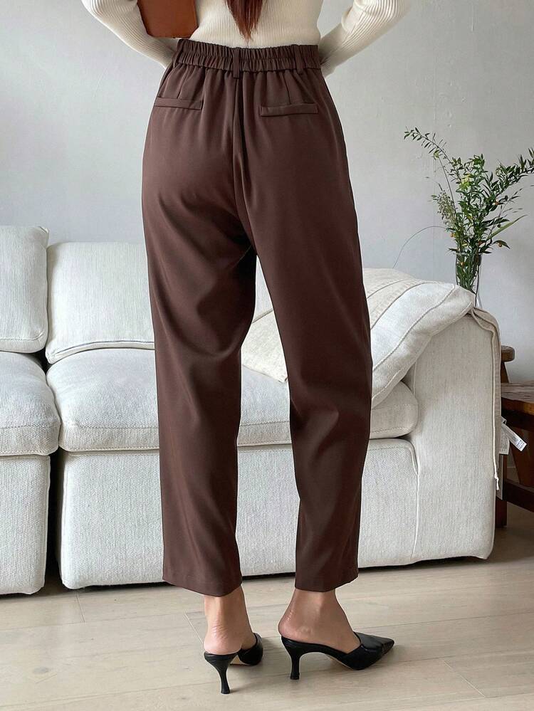 Women's Plain Color Pleated Pocket Business Casual Suit Pants,Women Dress Pants