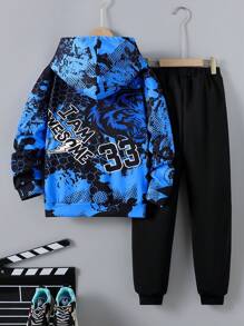 SHEIN 男大童人物和字母圖案連帽衫和運動褲 - 彩色 - 查看 2