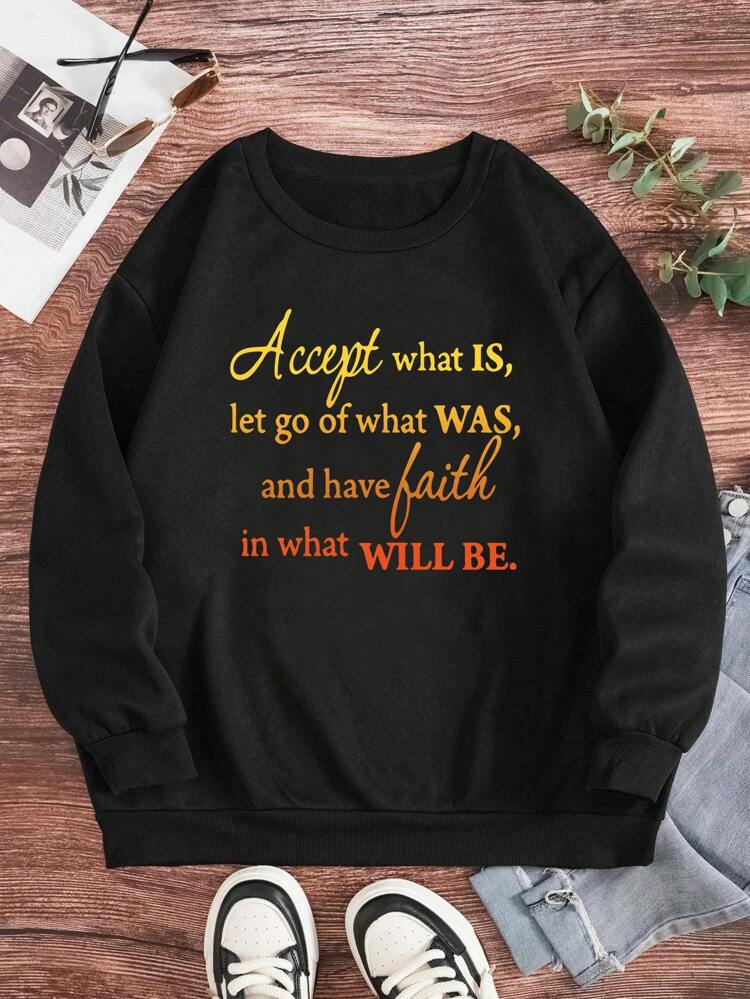 Plus Slogan Graphic Drop Shoulder Sweatshirt, For Winter Graduation,Back To School,Graduation,Teacher For Women,Back To School Pullover Fall Autumn