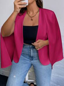 SHEIN Privé 大碼斗篷袖開門襟西裝外套 - 玫紅色 - 查看 4