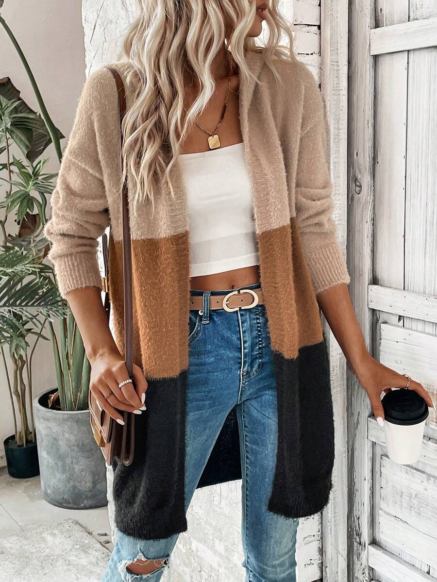 SHEIN LUNE 撞色落肩袖開襟開衫 - 彩色 - 查看 1