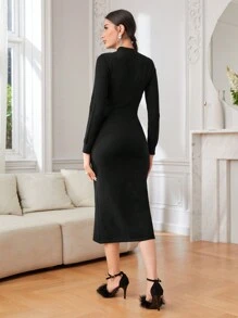 Modelyn Đồ trang trí Rhinestone Cổ giả Đầm Áo len - màu đen - Xem 2