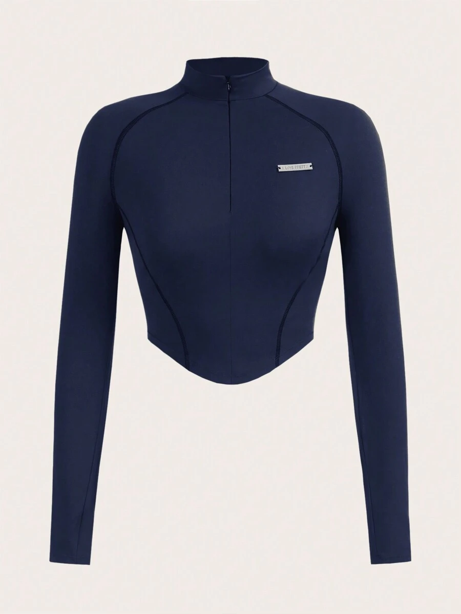 SHEIN EZwear Monogrammed Raglan Long-Sleeved Short-Fitting T-Shirt - Royal Blue - View 1