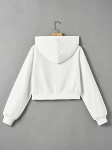 SHEIN EZwear Plus Size Zip Up Drawstring Sweatshirt - White - View 2