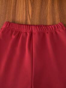 SHEIN 女大童標語圖案連帽衫和運動褲 - 酒紅色 - 查看 7