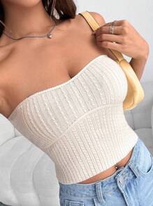 SHEIN EZwear 女性無肩帶針織衣 - 杏色 - 查看 1