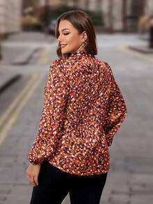 SHEIN Clasi Plus Allover Print Lantern Sleeve Blouse - Multicolor - View 5