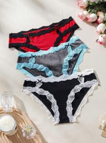 SHEIN Ropa Interior Femenina De Encaje Con Braguita De Triángulo - Multicolor - Ver 1