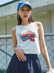 DAZY Top Sin Mangas Con Diseño De Letras Y Fresas - Blanco - Ver 5