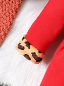 Baby Girl Leopard Pattern Ruffle Trim Double Breasted Overcoat & Hat - Red - View 5