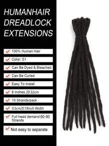 Tóc tết dreadlocks dài 8-14 inch 100% tóc thật Tóc tết dreadlocks dài vĩnh viễn cho nam và nữ (màu đen) Tóc tết không thắt nút bằng tóc thật kiểu Boho - S1 - Xem 2