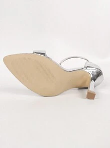 Fashionable Silver Metallic Pointed Toe High Heeled Sandals For Women - Silver - View 5