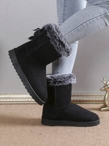 Women's Fashionable Flat Heel, Anti-skid, Wear-resistant, 2 Bowknot Decorated, Warm Snow Boots