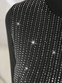 Modelyn Đồ trang trí Rhinestone Cổ giả Đầm Áo len - màu đen - Xem 4