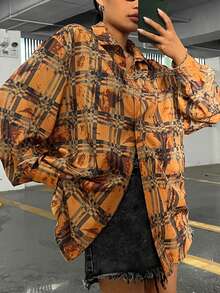 SHEIN Coolane Plaid Print Drop Shoulder Shirt - Brown - View 6