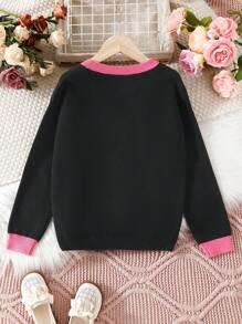 SHEIN Tween Girl Letter Pattern Contrast Trim Drop Shoulder Sweater