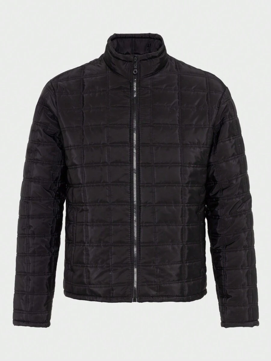 RueChic Herr Enfärgad Dragkedja Vadderad Jackor För Dagligt slitage - Svart - Visa 1