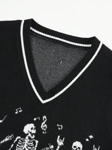 SHEIN EZwear Skeleton Pattern Sweater Vest Without Tee - Black - View 4