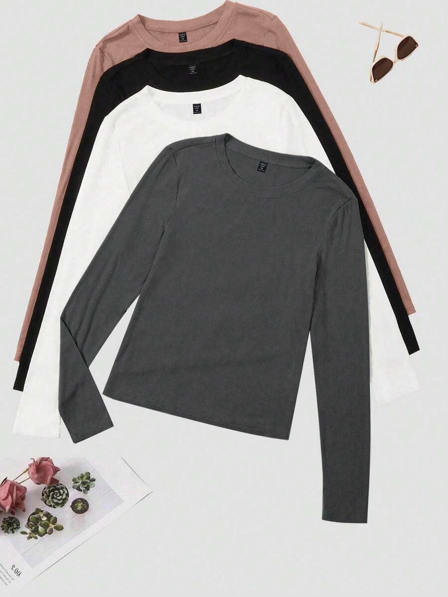 Flirla Hơn 4pcs Áo phông trơn - Nhiều màu - Xem 1