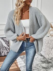 SHEIN Frenchy 落肩休闲设计开衫 - 淺灰色 - 查看 6