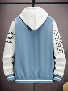 Manfinity 男士字母圖案雙色學院風夾克無連帽衫 - 藍色 - 查看 2