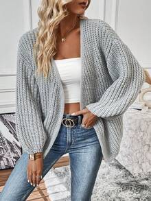 SHEIN Frenchy 落肩休闲设计开衫 - 淺灰色 - 查看 3