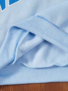 SHEIN Explorewe 女大童字母圖案拼接領落肩袖Polo領運動衫 - 藍色 - 查看 4