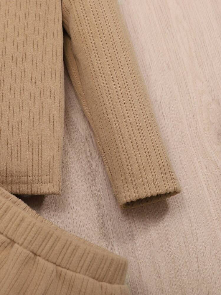 Baby Girl Solid Tee & Split Hem Pants & Button Placket Coat