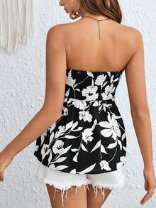 SHEIN VCAY 印花打褶抹胸上衣 - 黑與白 - 查看 3