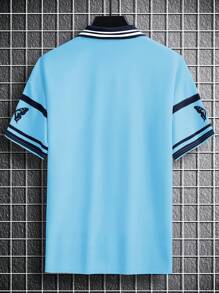 Manfinity Hypemode Nam Hoạt hình Bướm & Chữ cái Sọc trang trí Áo polo - Màu xanh lam - Xem 2