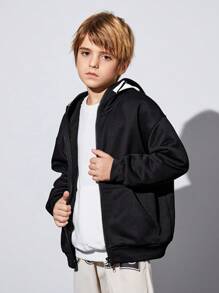 SHEIN 男童休闲宽松针织卫衣，印花图案，日常穿着 - 黑色 - 查看 3