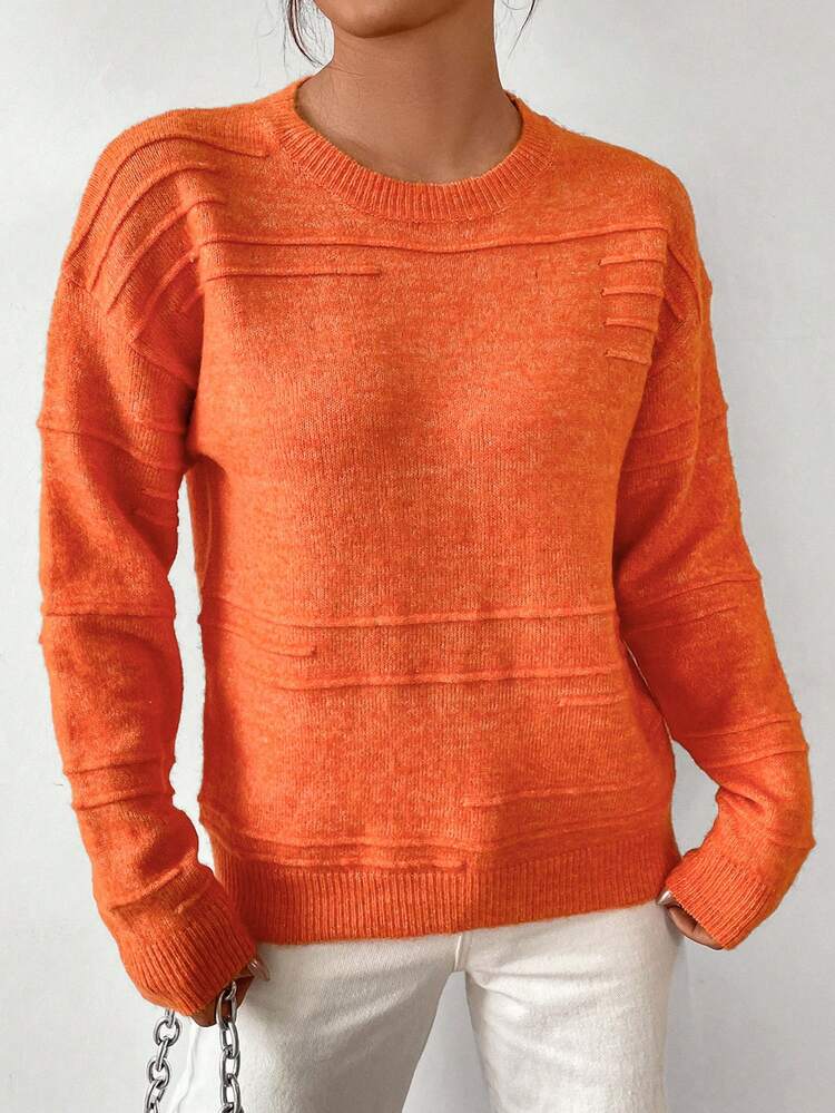 SHEIN Unity Chất rắn Thả vai Áo len - trái cam - Xem 5