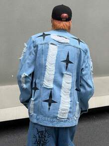 Manfinity EMRG Homme Veste En Jean Imprimé Étoile Déchiré