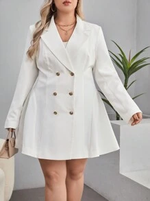 SHEIN Privé Plus Double Breasted Lapel Neck Blazer - White - View 5