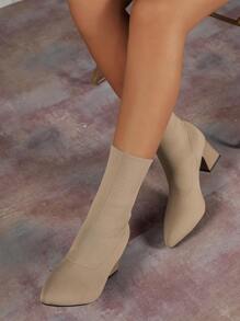 Modne dzianinowe buty damskie, nowe buty do połowy łydki z 2023 roku, modne czarne buty damskie na grubym obcasie, damskie buty jesienno-zimowe, damskie buty bojowe z klamrą, seksowne czarne buty damskie sznurowane, damskie botki do kostki na Halloween, damskie buty na platformie, damskie botki na wysokim obcasie na święta - Kolor khaki - Zobacz 1