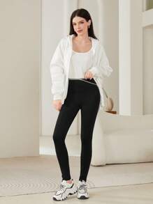 Seusyu Contrast Piping Leggings Fall Cloth For Women - Black - View 4