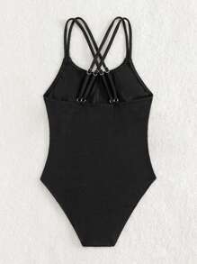 Cô gái Tween Thánh giá Đồ bơi một mảnh - màu đen - Xem 2